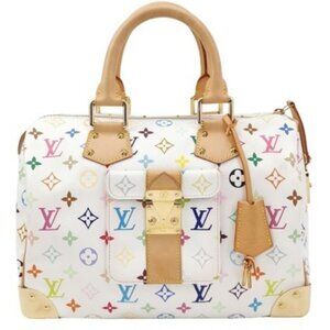 Authentic Louis Vuitton Multicolor Speedy 30 Monogram Sac Hand Bag White Gold